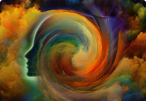 Artistic painting of rainbow colors against a profile silhouette